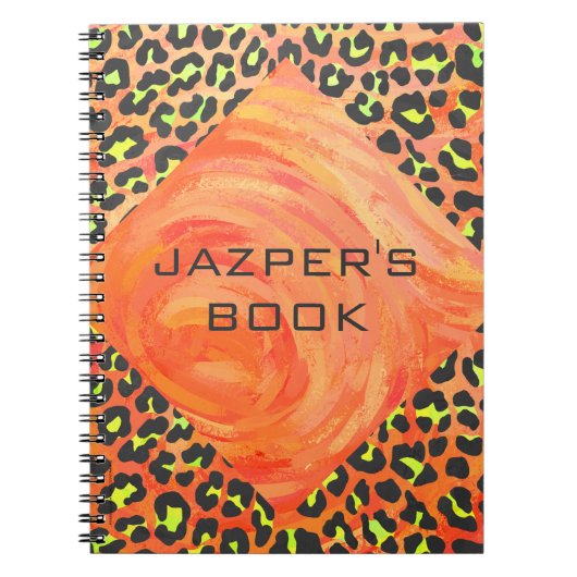豹柄モノグラム オレンジとイエローのプリント ノートブック (正面)