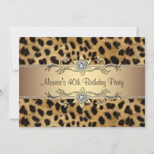 豹柄 女性 40歳 誕生日パーティー 招待状 (正面)
