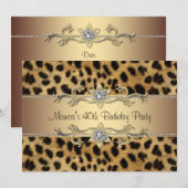 豹柄 女性 40歳 誕生日パーティー 招待状 (正面/裏面)