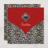 豹柄 赤 あらゆる場面のパーティー イベント 招待状 (正面/裏面)