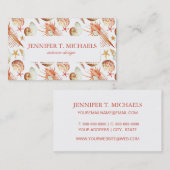 貝およびカニパターンが付いているモノグラムの珊瑚 名刺 (正面/裏面)