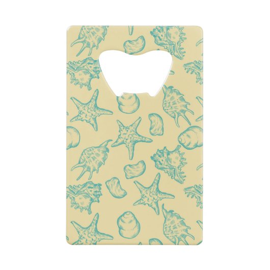 貝が付いている背景。 手描きの2 クレジットカード栓抜き (正面)