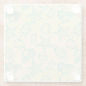 貝が付いている背景。 手描き ガラスコースター (裏面)