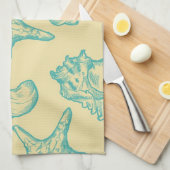 貝が付いている背景。 手描き キッチンタオル (四つ折り)