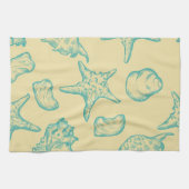 貝が付いている背景。 手描き キッチンタオル (横)