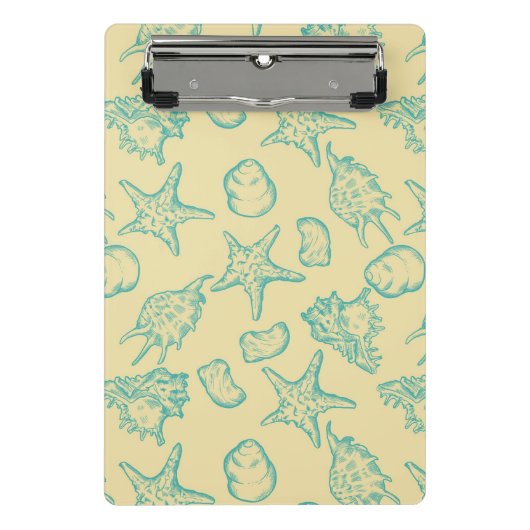 貝が付いている背景。 手描き ミニクリップボード (正面)