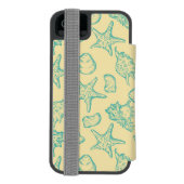 貝が付いている背景。 手描き INCIPIO iPhoneウォレットケース (フォリオ裏面)