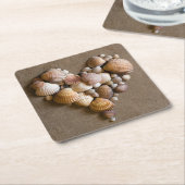 貝となされるバレンタインのハート スクエアペーパーコースター (アングル)