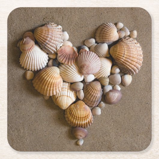 貝となされるバレンタインのハート スクエアペーパーコースター (正面)