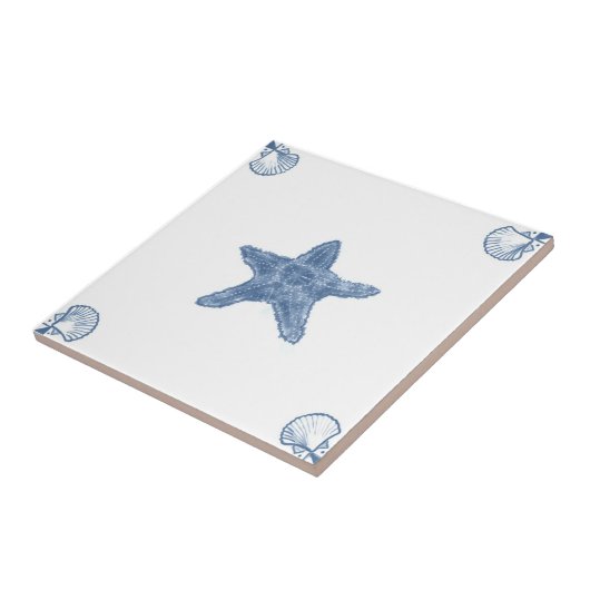 貝のコーナーが付いているデルフトのヒトデのタイル タイル (側面)