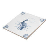 貝のコーナーが付いているデルフトのペリカンのタイル タイル (側面)