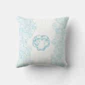 貝の殻と海の渦巻きアクアブルー白い枕 クッション (裏面)