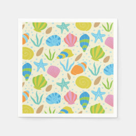 貝カラフルとヒトデの海岸模様 スタンダードカクテルナプキン
