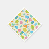 貝カラフルとヒトデの海岸模様 スタンダードカクテルナプキン (角)