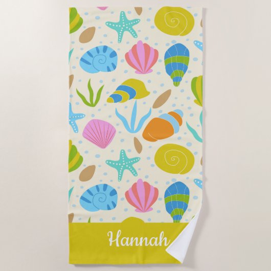 貝カラフルとヒトデパーソナライズされた ビーチタオル (正面)