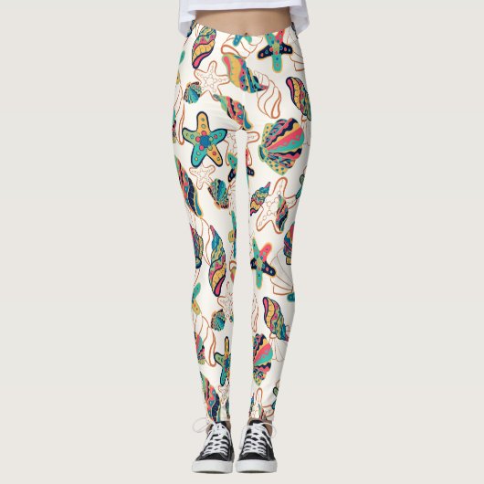 貝カラフルの継ぎ目のない模様 レギンス (正面)