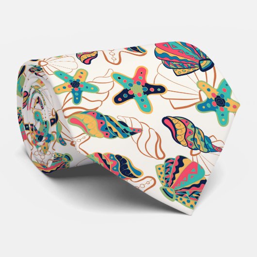 貝カラフル模様 ネクタイ (ロール)