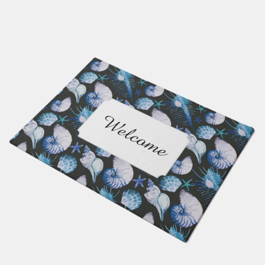 貝パターン|が付いている珊瑚はあなたの文字を加えます ドアマット (アングル)