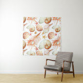 貝及びカニパターンが付いている珊瑚 タペストリー (インサイチュ)