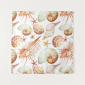 貝及びカニパターンが付いている珊瑚 タペストリー (正面)