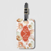 貝及びカニパターン|モノグラムが付いている珊瑚 ラゲッジタグ (正面縦)