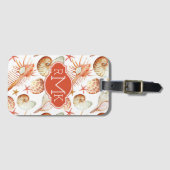 貝及びカニパターン|モノグラムが付いている珊瑚 ラゲッジタグ (正面横)