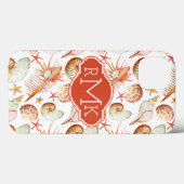 貝及びカニパターン|モノグラムが付いている珊瑚 Case-Mate iPhoneケース (裏面 (横))