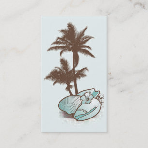 貝殻およびpalmtree 1つの青 名刺