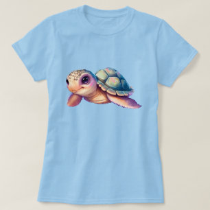 貝殻が付いたかわいい漫画カラフル亀 Tシャツ