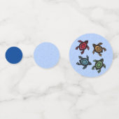 貝殻が青い黒いカメカラフルの群れ コンフェッティ (正面)