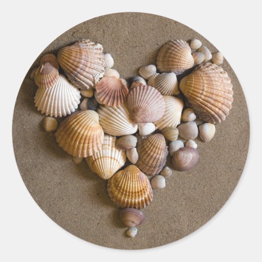 貝殻で作ったバレンタインハート ラウンドシール (正面)