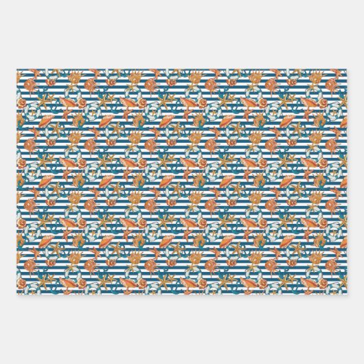 貝殻といかり模様 ラッピングペーパーシート (正面2)