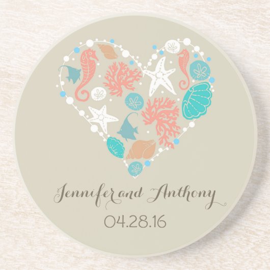 貝殻とのビーチ結婚式 コースター (正面)