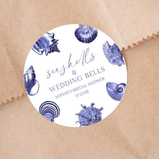 貝殻とウェディングベルのエレガントなブライズシャワー ラウンドシール