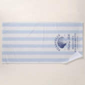 貝殻とウェディングベルのストライプの独身最後の夜 ビーチタオル (正面)