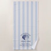 貝殻とウェディングベルのストライプの独身最後の夜 ビーチタオル (正面)