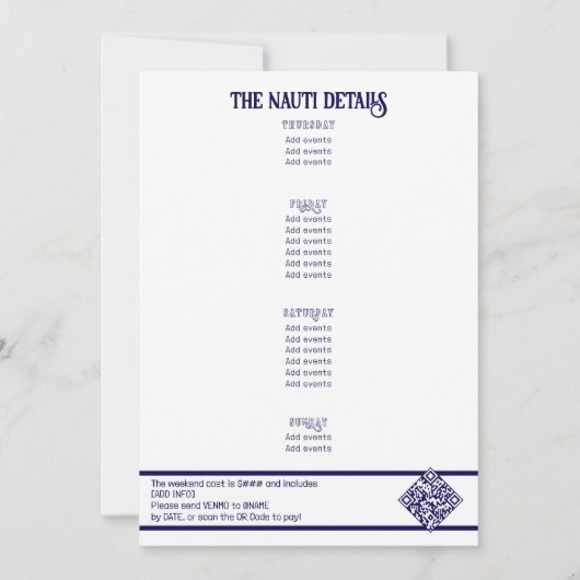 貝殻とウェディングベルのビーチクルーズ ブラチェロレッテ 招待状 (裏面)