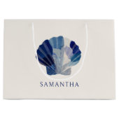 貝殻とウェディングベルの青いビーチパーティーのゲスト ラージペーパーバッグ (正面)