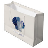 貝殻とウェディングベルの青いビーチパーティーのゲスト ラージペーパーバッグ (正面アングル)