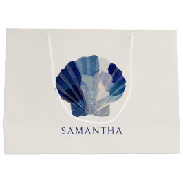 貝殻とウェディングベルの青いビーチパーティーのゲスト ラージペーパーバッグ