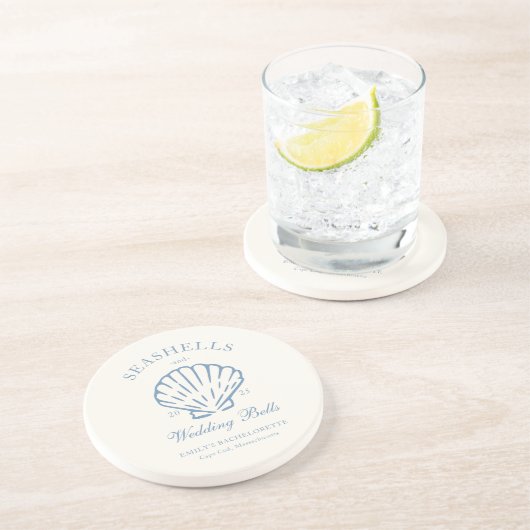 貝殻とウェディングベル バチェロレッテ サンドストーン コースター (側面)