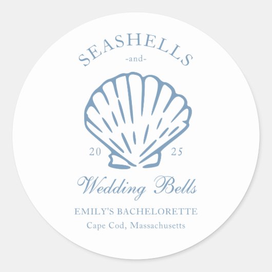 貝殻とウェディングベル ブライズメイドパーティー ラウンドシール (正面)