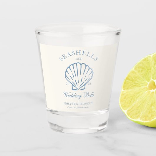 貝殻とウェディングベル ブライズメイドパーティ ショットグラス (正面)