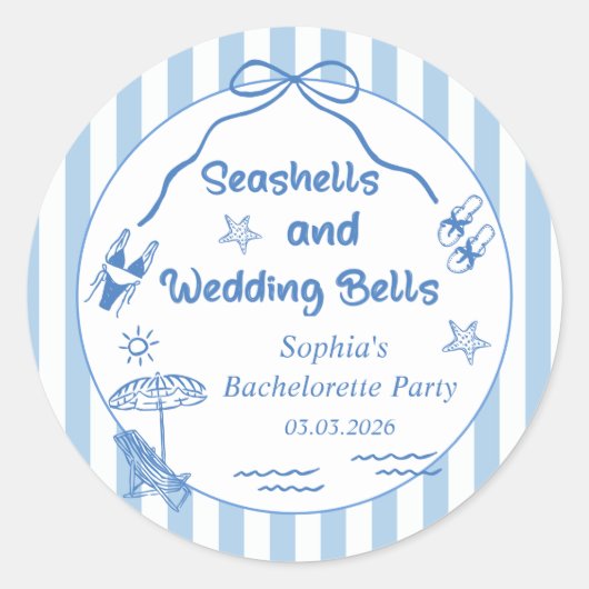 貝殻とウェディングベル ブライズメイドパーティ ラウンドシール (正面)