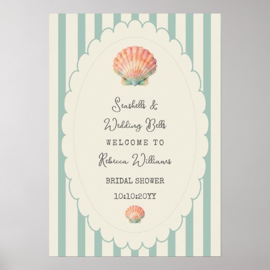 貝殻とウェディングベル 海岸のブライダルシャワー ポスター (正面)