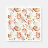 貝殻とカニ模様の珊瑚 スタンダードカクテルナプキン (正面)