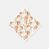 貝殻とカニ模様の珊瑚 スタンダードカクテルナプキン (角)