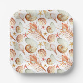 貝殻とカニ模様の珊瑚 ペーパープレート (正面)