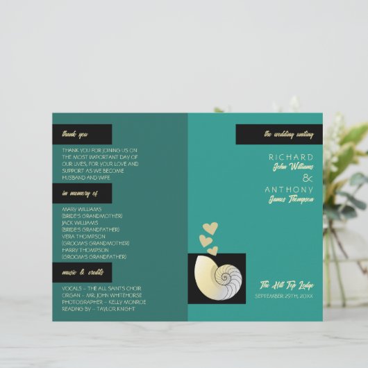 貝殻とハート、ビーチ結婚式プログラム (スタンド正面)