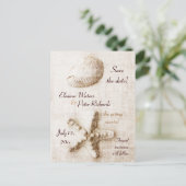 貝殻とヒトデのビンテージ ビーチ ウェディング 案内ポストカード (スタンド正面)